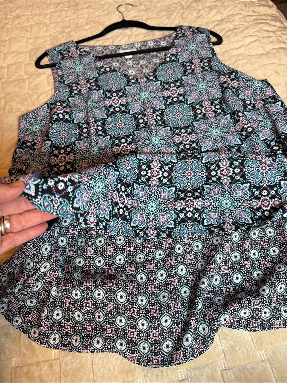 J. Jill Black Tank Top Blouse with Teal and Pink Medallion Print Double Layered - Picture 8 of 8
